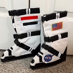 NASA Patch Dress-up Space Boots - White & Black with Red Accent. toddler-kids